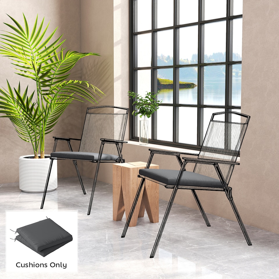 image 1 of Outsunny 2Pcs Garden Chair Cushions, Waterproof Seat Pads | Grey | Dark Grey | 50 x 50 x 7 cm