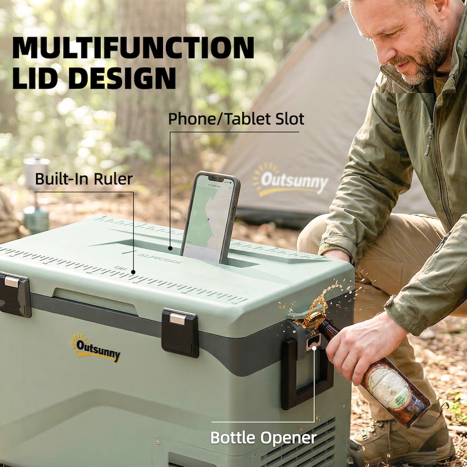image 1 of Outsunny 42.5L Compressor Car Fridge Freezer, Camping Refrigerator | Green | Green, Black | 72.6 x 42.2 x 50 cm