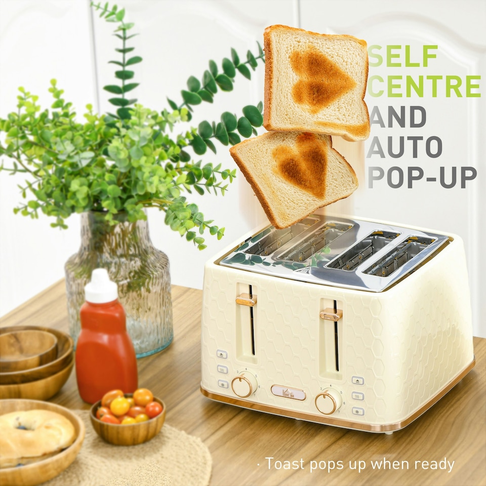 image 1 of HOMCOM 1.7L Kettle and Toaster Set with Defrost Reheat and Crumb Tray Beige
