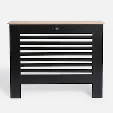 OHS Horizontal Slatted MDF Modern Grill Shelf Cabinet Radiator Cover, Medium - Black