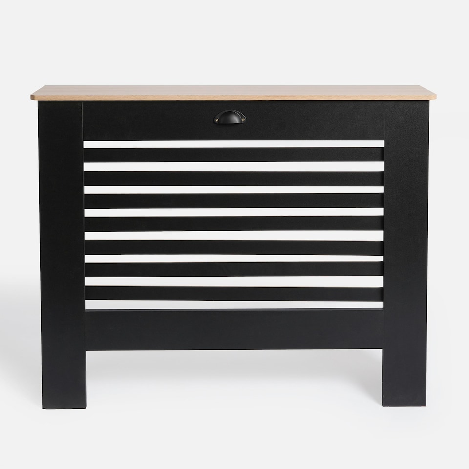 image 1 of OHS Horizontal Slatted MDF Modern Grill Shelf Cabinet Radiator Cover, Medium - Black