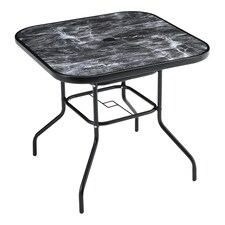 Living and Home Tempered Glass Square Marble Outdoor Coffee Table, 80cm | Black