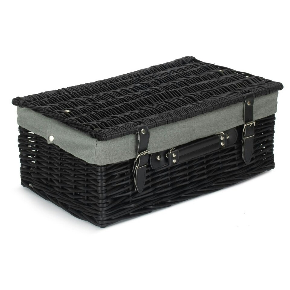 image 1 of 46cm Empty Willow Wicker Picnic Basket with Lining Grey | Grey | One Size
