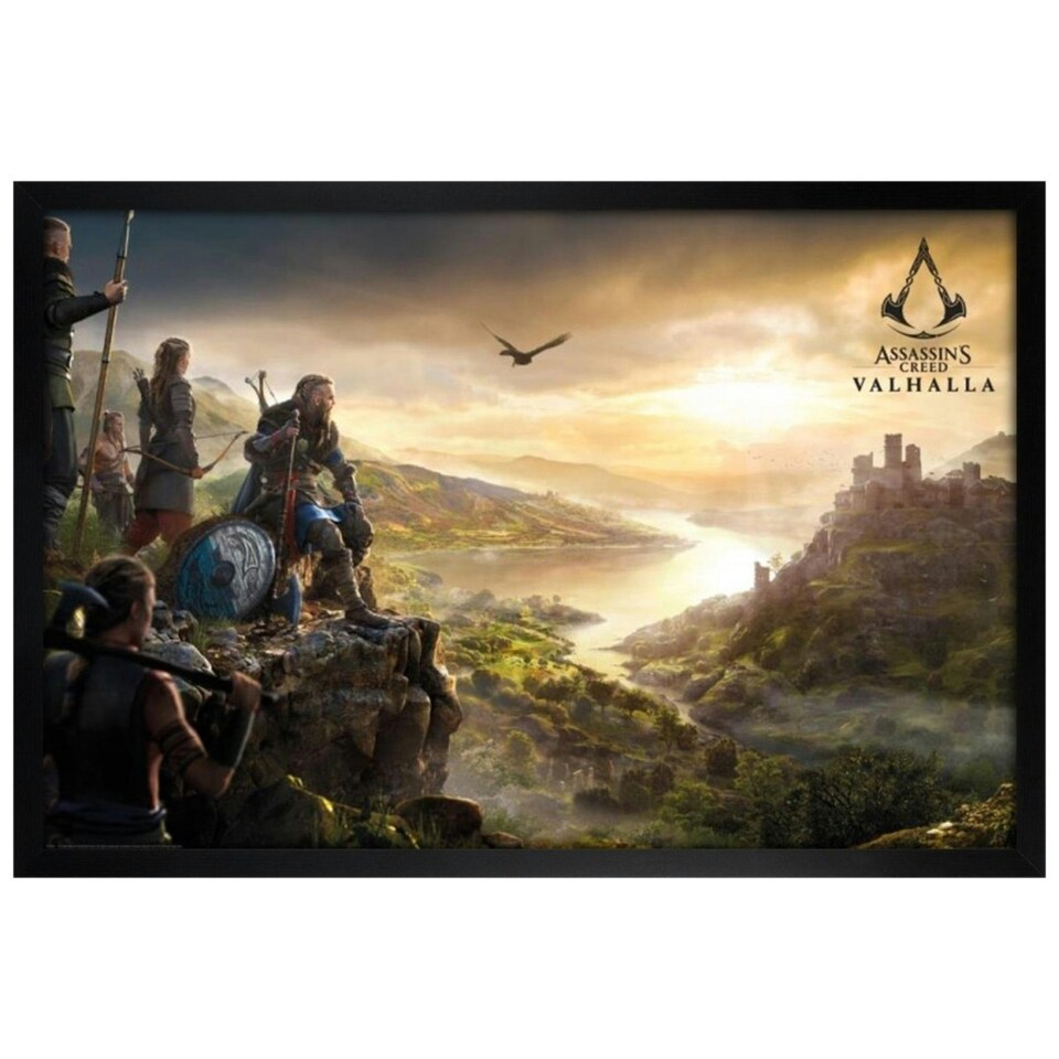 image 1 of Black Wooden Framed Assassin's Creed Valhalla Vista 61 x 91.5cm Maxi Poster