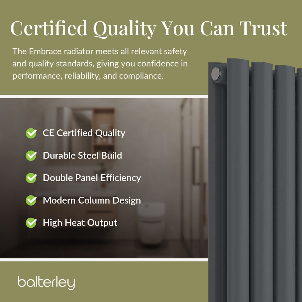 image 1 of Embrace Horizontal Double Panel Radiator, 600mm x 412mm - Anthracite | Grey | Anthracite | 1