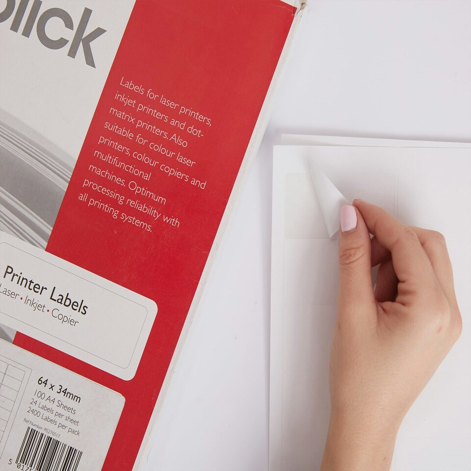 image 1 of Blick Recycled Labels 24 Per Sheet 100 Sheets, 64mm x 34mm, Rectangular, White, 2400 Labels