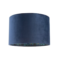 Midnight Blue Velvet Lamp Shade with Colourful Peacock Feather Inner | Blue | Midnight Blue | 1