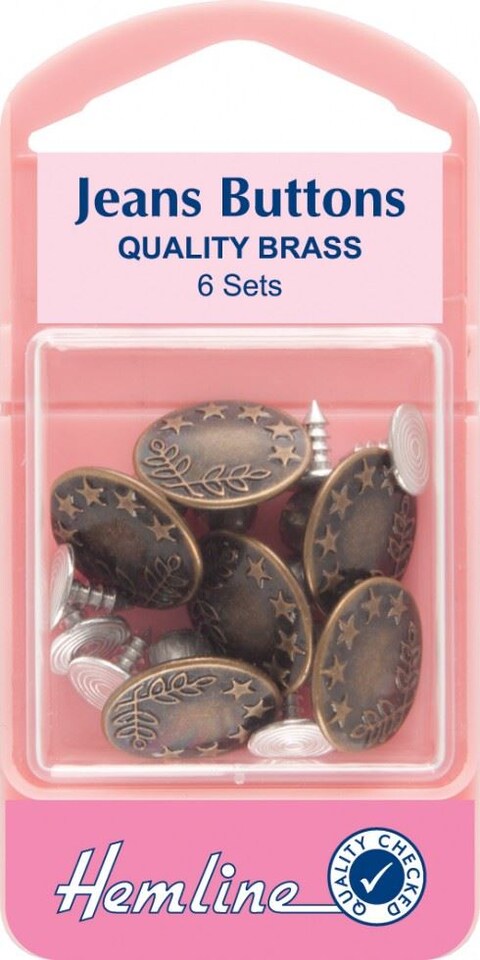 Hemline Bronze Jeans Buttons for Dressmaking - 16mm - per pack of 6