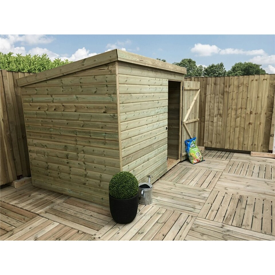 image 1 of 8 x 6 WINDOWLESS Garden Shed Pressure Treated T&G PENT Wooden Garden Shed + Single Door (8' x 6' / 8ft x 6ft) (8x6)