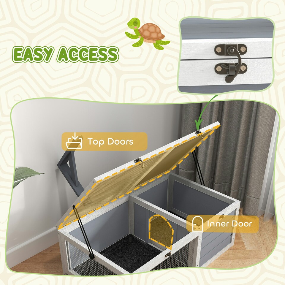image 1 of PawHut Tortoise Enclosure w/ Run, Lamp Holder, Pull-Out Trays, Hideaway