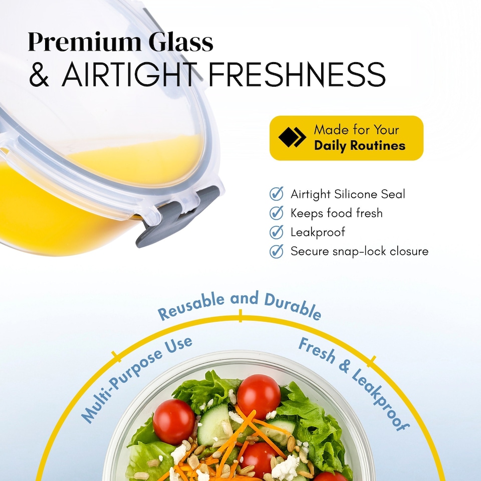 image 1 of Straame 10-Pack Glass Meal Prep Containers Airtight, Leakproof, Dishwasher Safe Glass Storage with Lids - (Round)