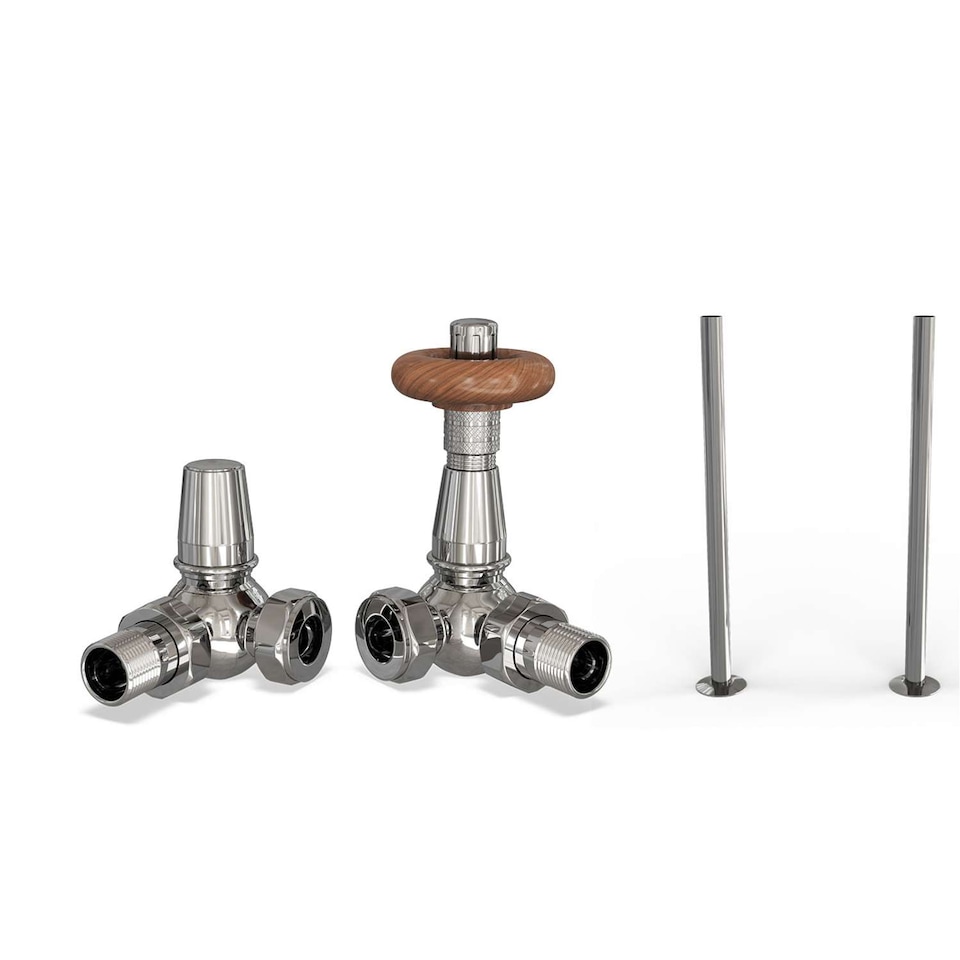 image 1 of Derry Traditional - Chrome Thermostatic Radiator Valve & Installation Kit Corner 15mm