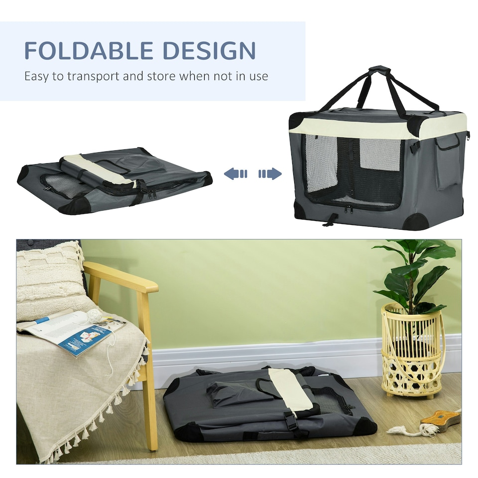 image 1 of PawHut 70cm Foldable Pet Carrier Bag Soft Travel Dog Crate for Small Dogs Grey