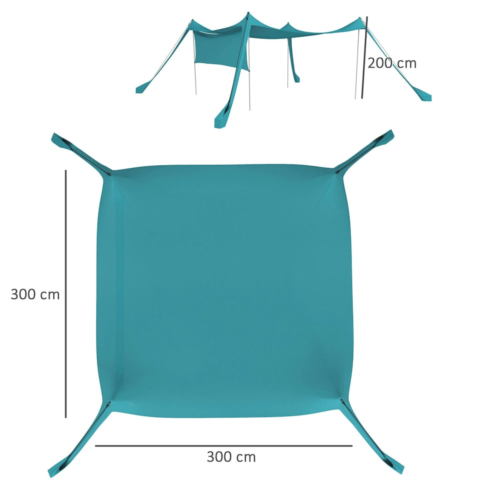 image 1 of Outsunny Beach Tent Shelter with A Detachable Sidewall, 3 x 3(m), Sky Blue