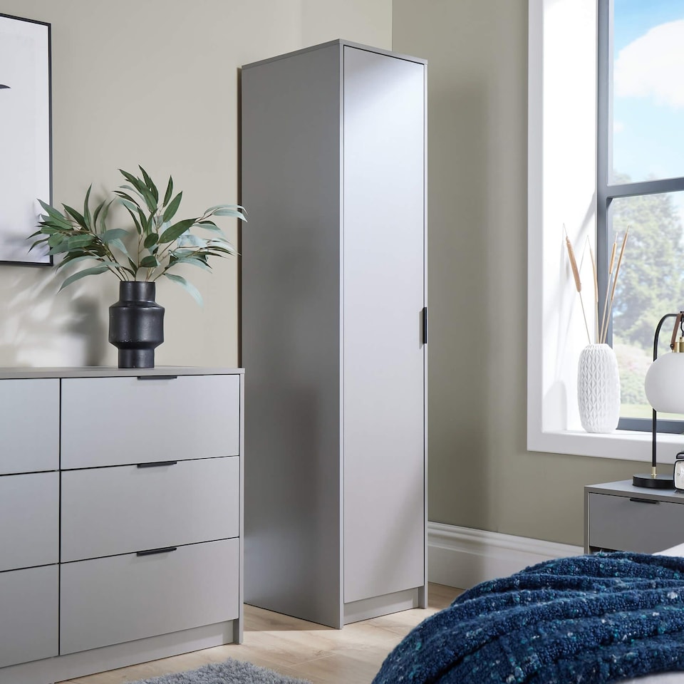 image 1 of Phoenix Wardrobe 1 Door Space Saving Bedroom Home Furniture Clothing Storage Unit | Grey