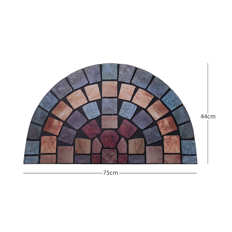 image 1 of Nicoman Rubber Elegant Blue Tile Halfmoon Doormat - 75x44cm