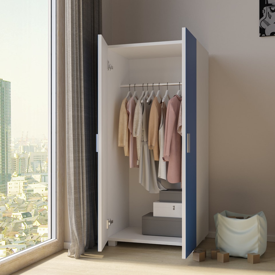 image 1 of White Kids 2-Door Wardrobe | Blue | 1