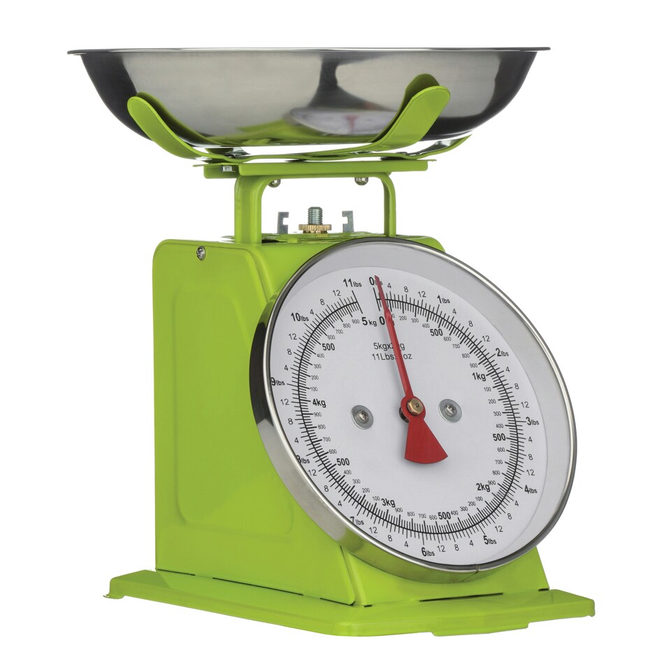 image 1 of Interiors By Premier Premium 5Kg Lime Green Retro Kitchen Scale, Retro Style Kitchen Scale, Iron Steel Constructed Baking Scale
