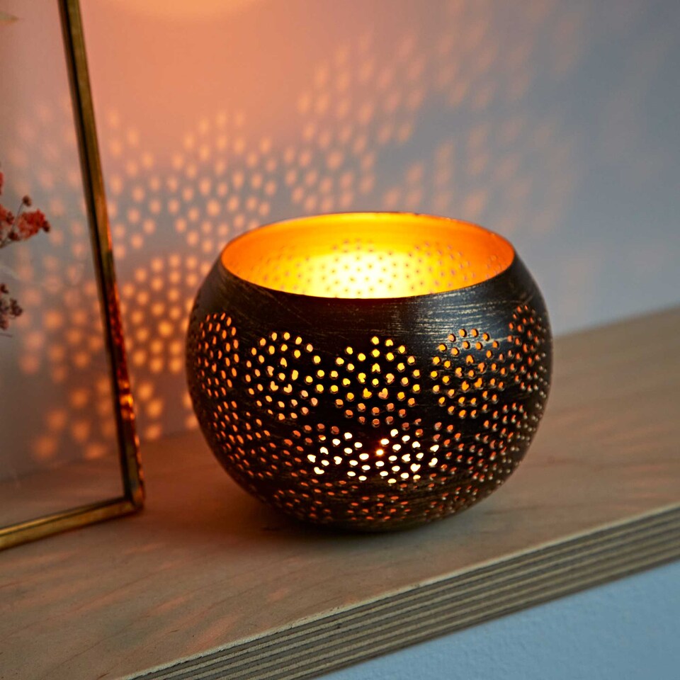 image 1 of Black and Gold Metal Tea Light Holder