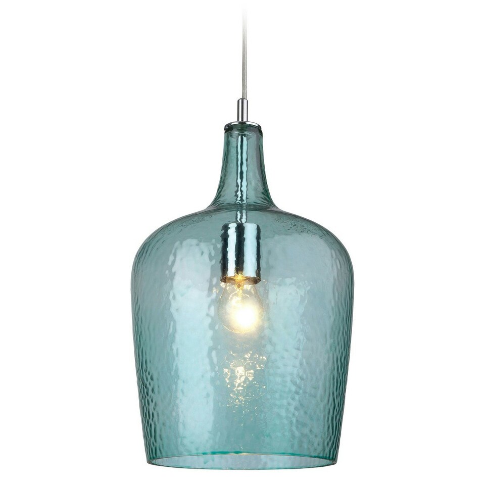 Glass 1 Light Dome Ceiling Pendant Chrome, Aqua Glass, E27