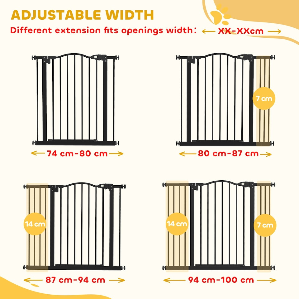 image 1 of PawHut 74-100cm Adjustable Metal Pet Gate Safety Barrier w/ Auto-Close Black