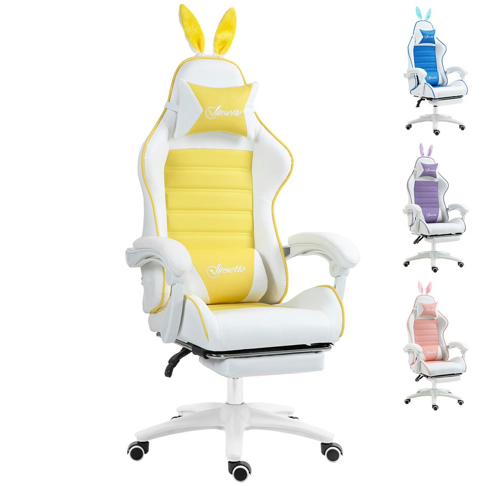 image 1 of Vinsetto Racing Style Gaming Chair with Footrest Removable Rabbit Ears, Yellow
