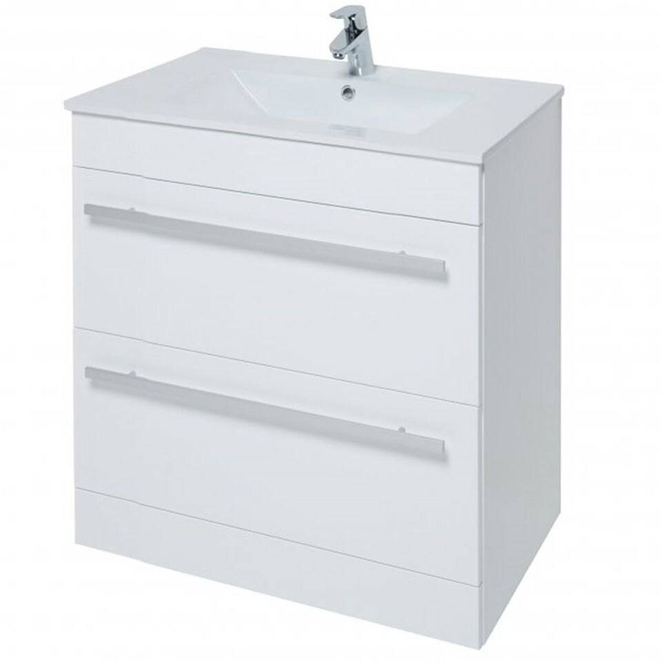 image 1 of Bathroom 2-Drawer Floor Standing Vanity Unit with Ceramic Basin 800mm Wide - White  - Brassware Not Included White