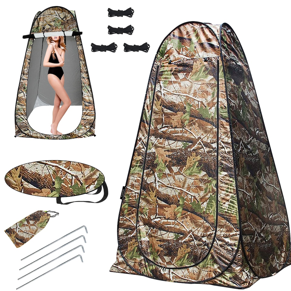 image 1 of Pop-Up Privacy Tent Portable Outdoor Camping Shower Toilet Changing Room Hiking, Camouflage