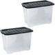 image 1 of 2 x 100 Litres Clear Transparent Base Curve Storage Containers With Black Lids For Home & Office Clear