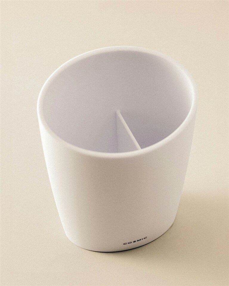 image 1 of Cosmic Toothbrush Holder Oriental Inspired Design with Soft Silver Plastic Finish