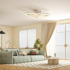 HOMCOM LED Ceiling Light, Modern 4 Rings Ceiling Lamp with Wall Switch Control, 40W 4350lm Flush Mount Ceiling Light with 3500K/4500K/6000K Colour Temperatures for Living Room, Bedroom, Silver Tone | Silver