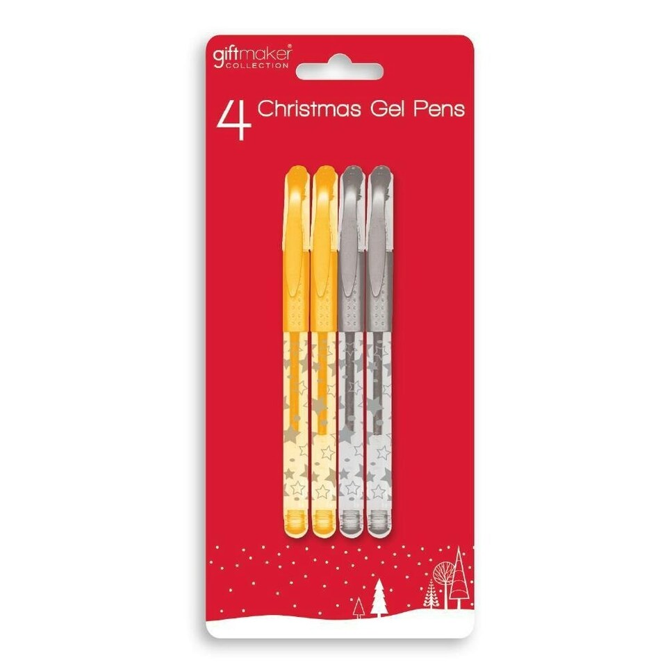 image 1 of Anker Pack Of 4 Christmas Gold & Silver Gel Pens - Includes 2 Gold & 2 Silver