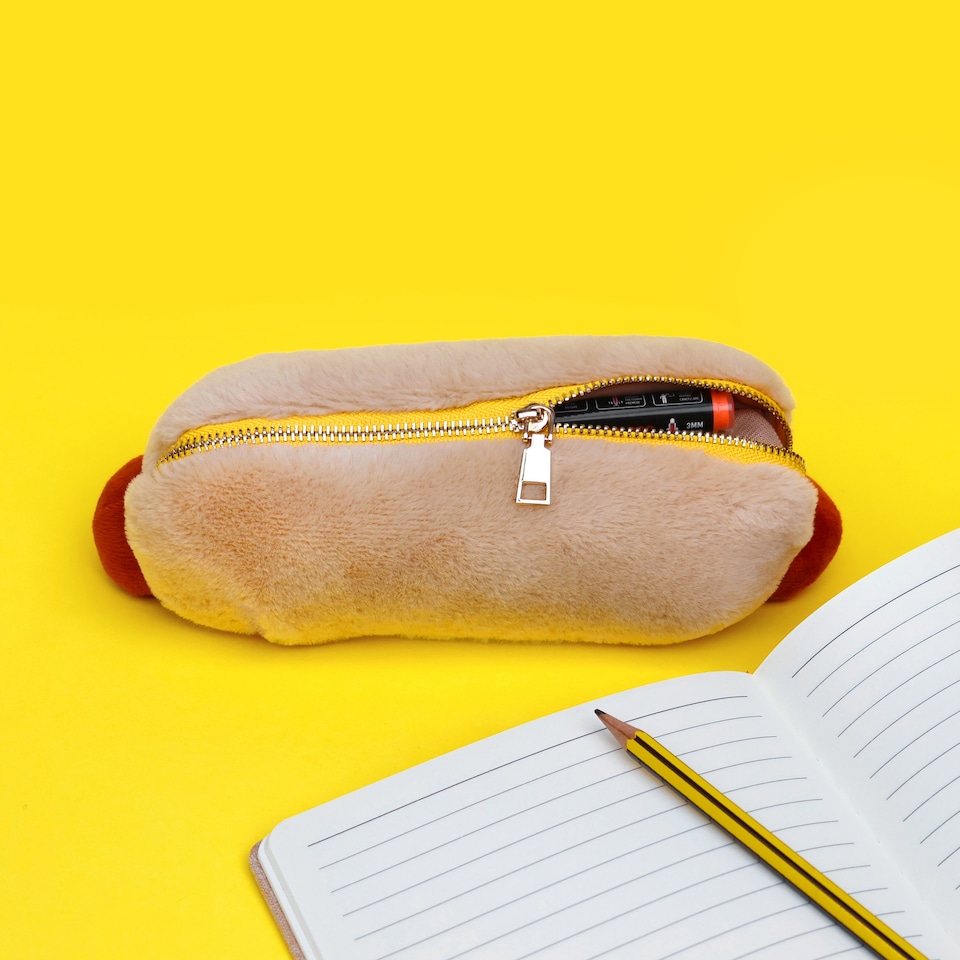 image 1 of Suck UK Plush Hot Dog Case - Fun Zipper Storage Pouch
