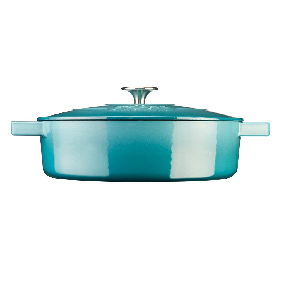 image 1 of Cooks Professional Set of 2 Cast Iron Casserole Dishes 20cm & 28cm | Blue | Teal
