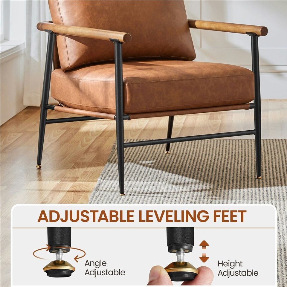 image 1 of Yaheetech PU Leather Accent Chair with Back Pillow Cushion | Brown | Retro Brown