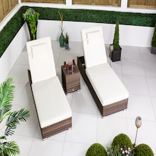 Rattan Sun Loungers Set of 2 with Side Table Sun bed 6 Positions Cover | Brown | Brown