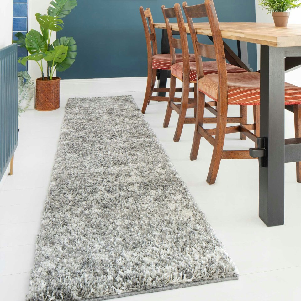 image 1 of KUKOON Silver Grey Mottled Shaggy Long Hallway Runner Rug 60cm x 240cm Grey
