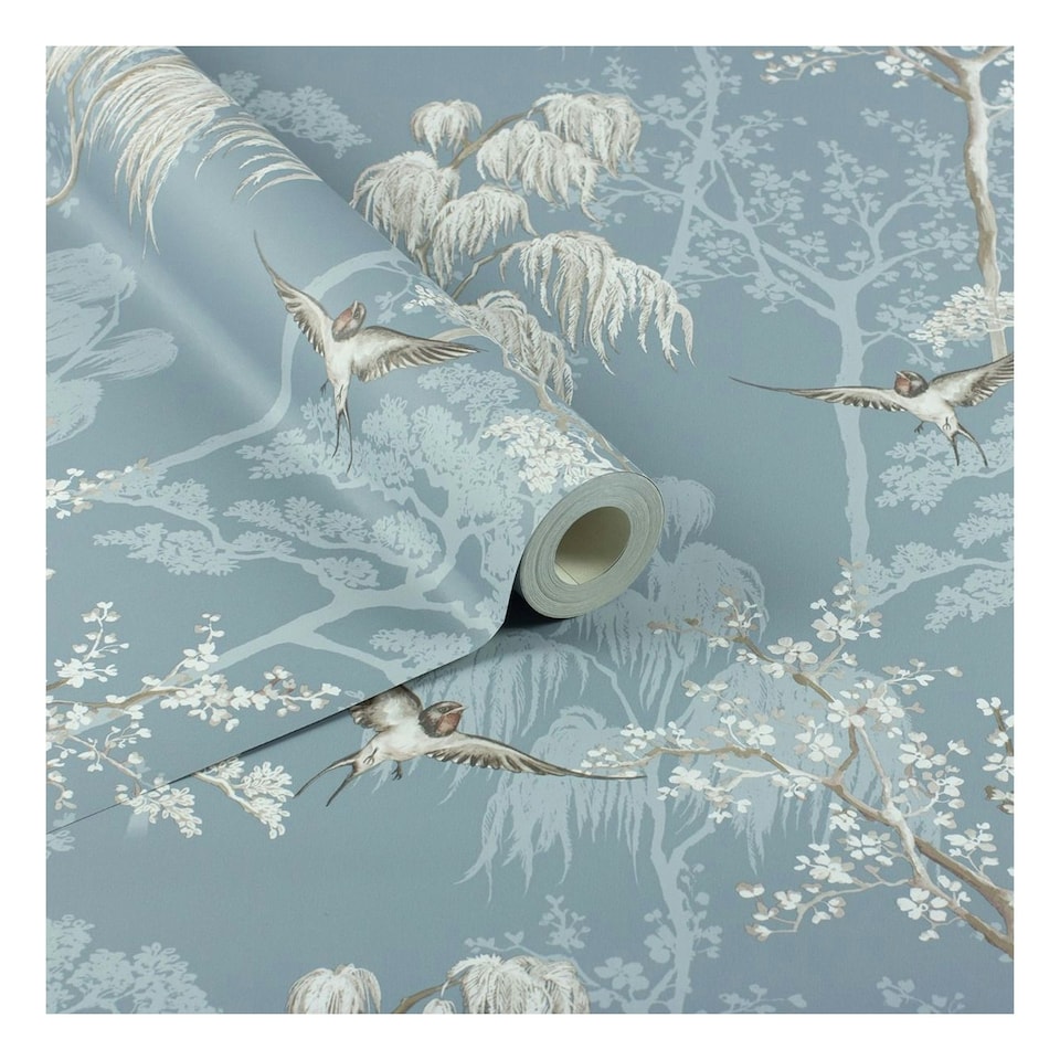 image 1 of World of Wallpaper Japanese Garden Wallpaper - Slate Blue - 10m x 53cm Blue