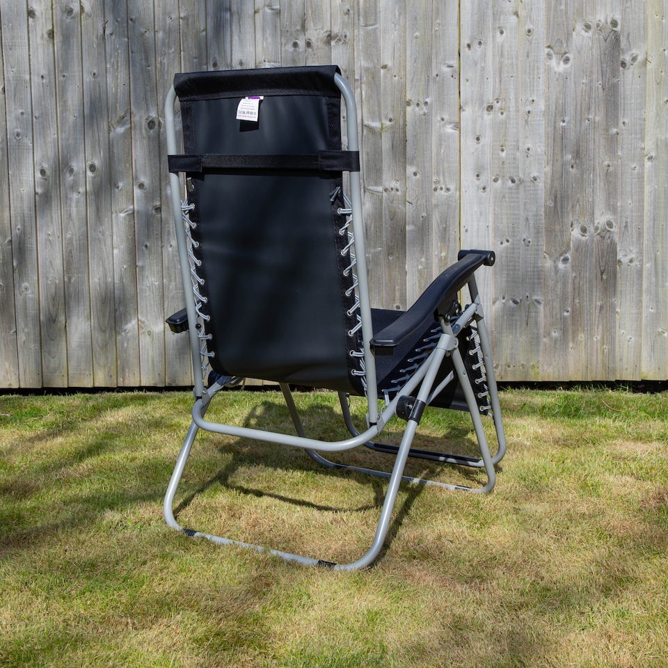 image 1 of Pair of Multi Position Garden Gravity Relaxer Chair / Sun Lounger - BLACK/SILVER