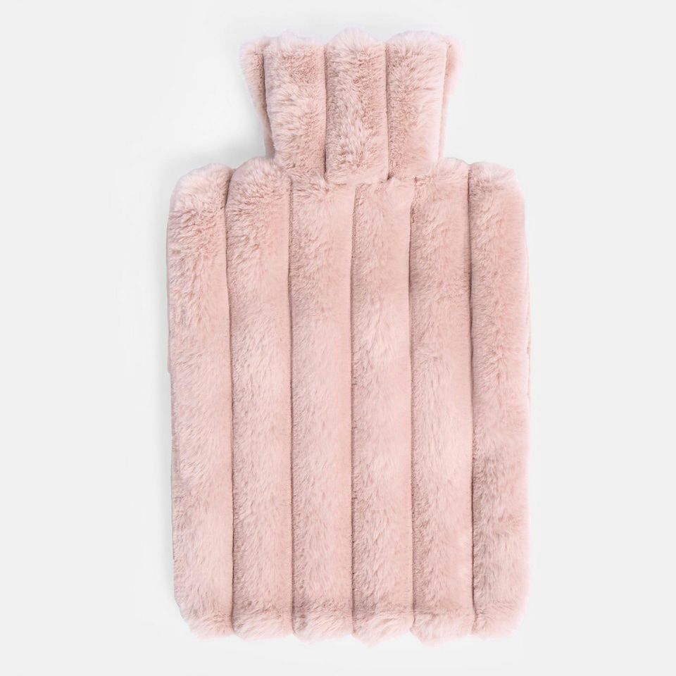 image 1 of OHS 2L Hot Water Bottle & Soft Plush Faux Fur Ribbed Cover - Blush Pink