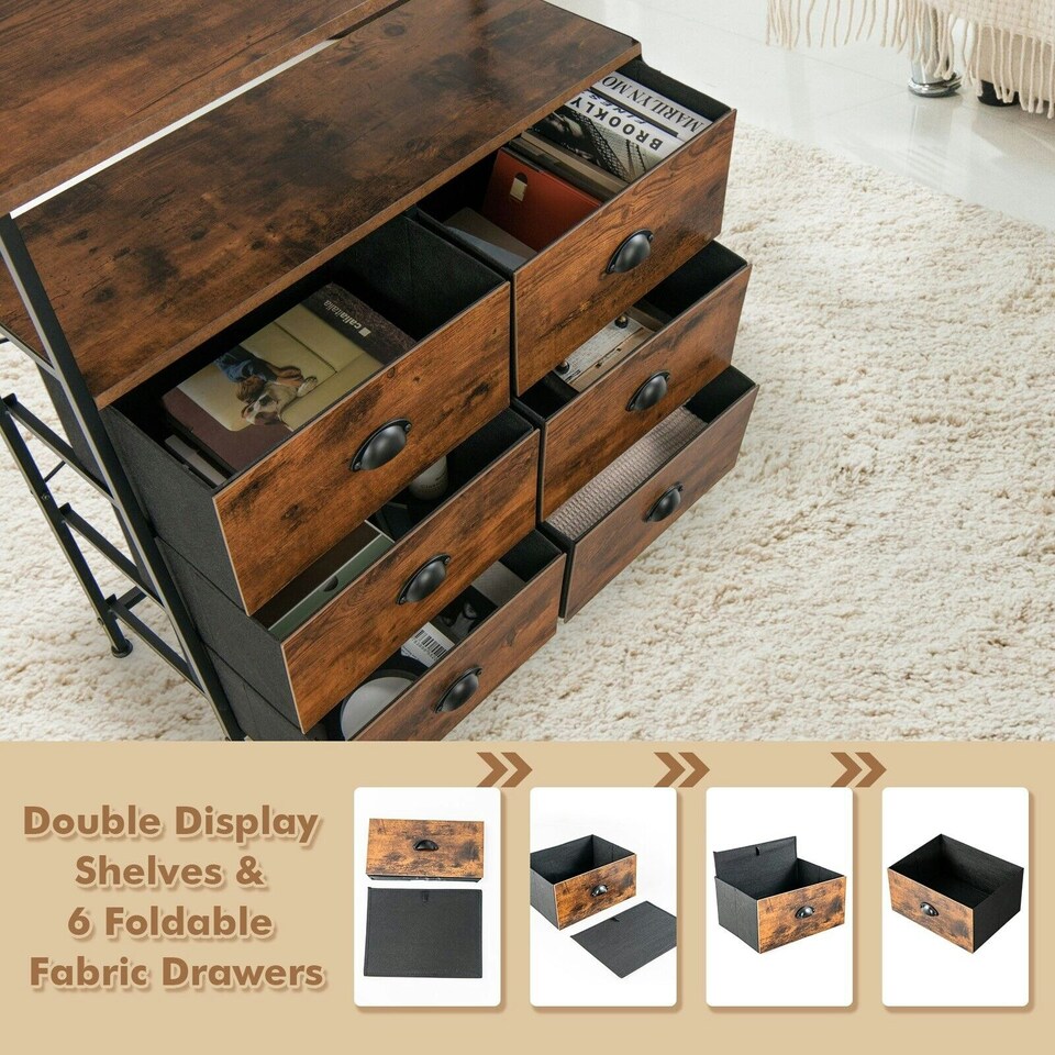 image 1 of COSTWAY 6 Drawers Dresser Organizer 2-Tier Fabric Storage Brown