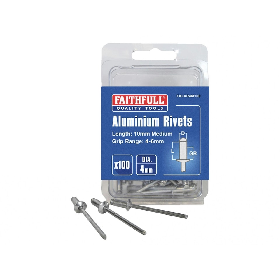 Faithfull Aluminium Rivets - Multi Colour - 4mm Medium (Pack of 100)