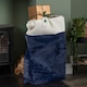 image 2 of 80 x 55cm Blue Soft Plush Christmas Sack with White Faux Fur Trim and Pom Poms