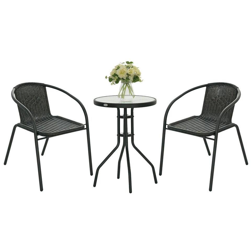 image 1 of Outsunny 3 Pieces Garden Furniture Set with 2 Stackable Chairs, Black