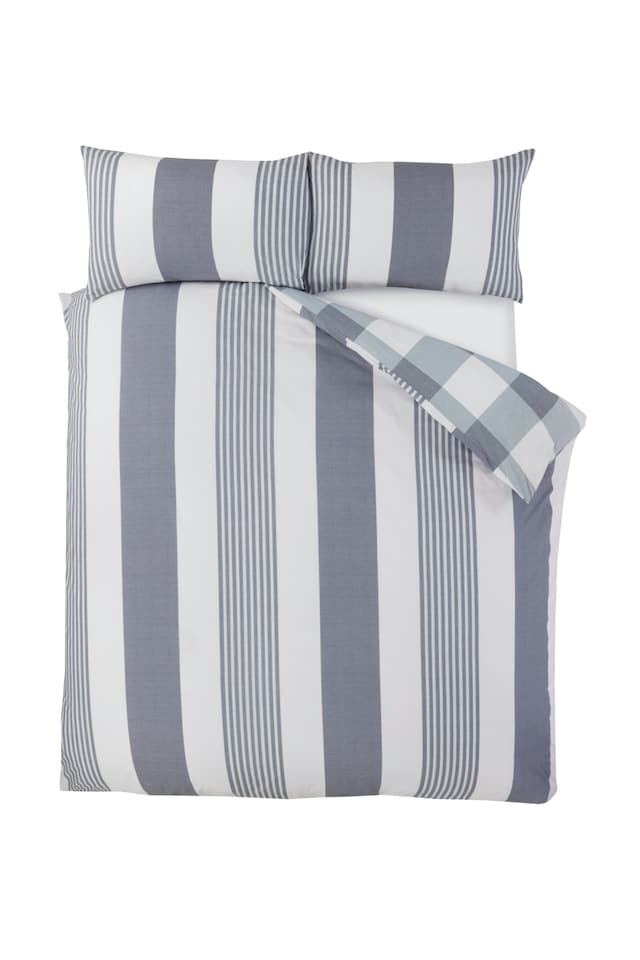 image 1 of PH Chambray Stripe Duvet Cover Set with Pillowcase | Blue | Single | 1