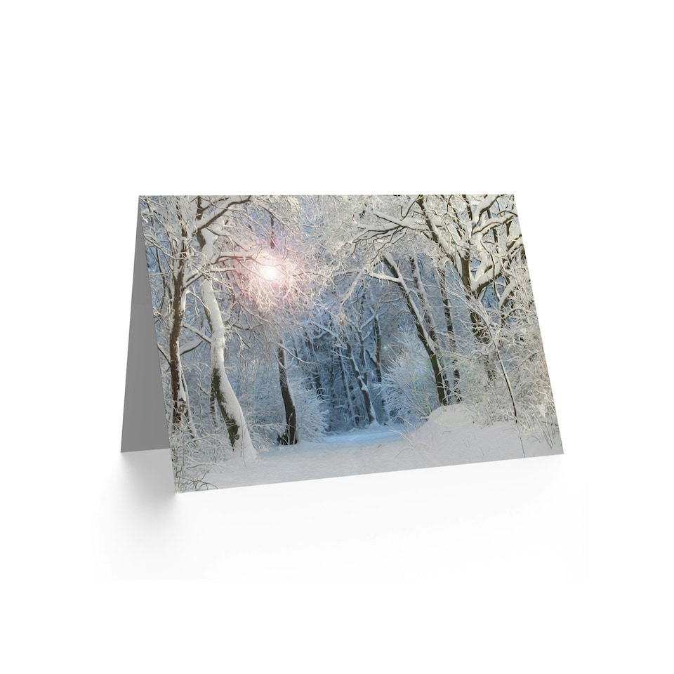 image 1 of Winter Forest Trail Landscape Snow Covered Trees Nature Greeting Card