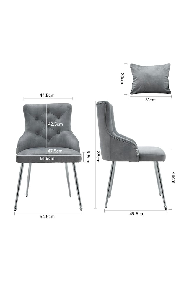 image 1 of Living and Home Velvet Tufted Dining Chair with Cushion - Grey