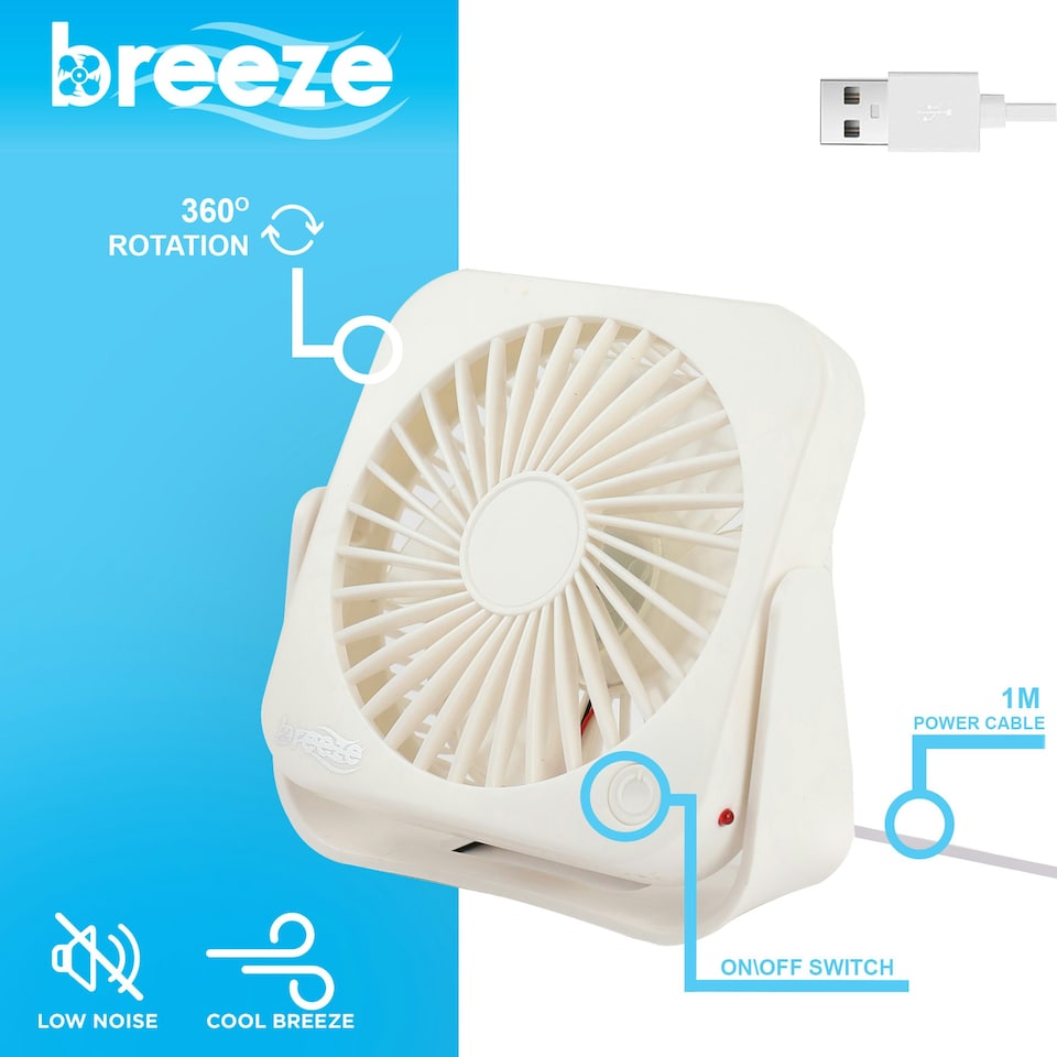 image 1 of Breeze DF1150W USB Powered Mini Table Fan White