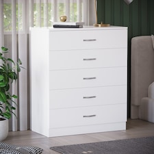 Vida Designs Riano 5 Drawer Chest of Drawers Bedroom Storage, White