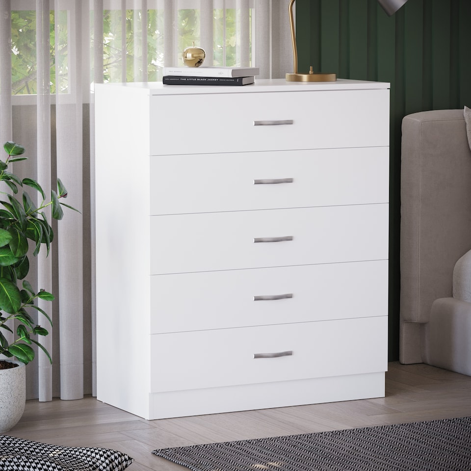 image 1 of Vida Designs Riano 5 Drawer Chest of Drawers Bedroom Storage, White